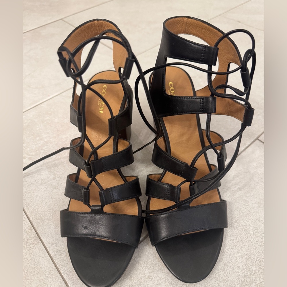 Coach Black Leather Gladiator Sandals
